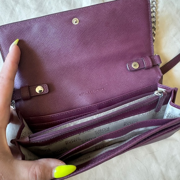 Michael Kors Jet Set Micro Stud Saffiano Convertible Chain Wallet Plum - Picture 6 of 6